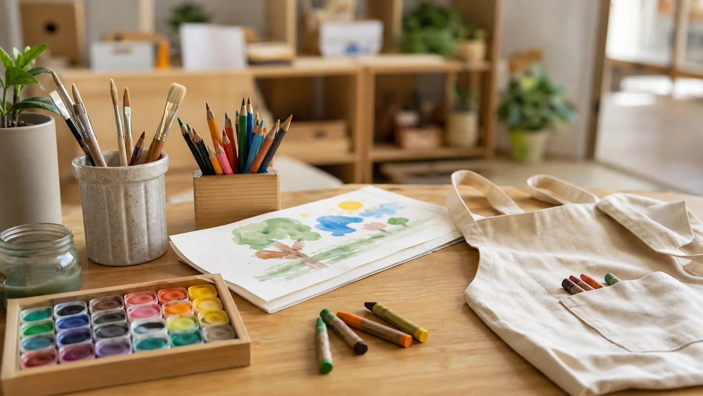 Crayons et matériel d’atelier créatif